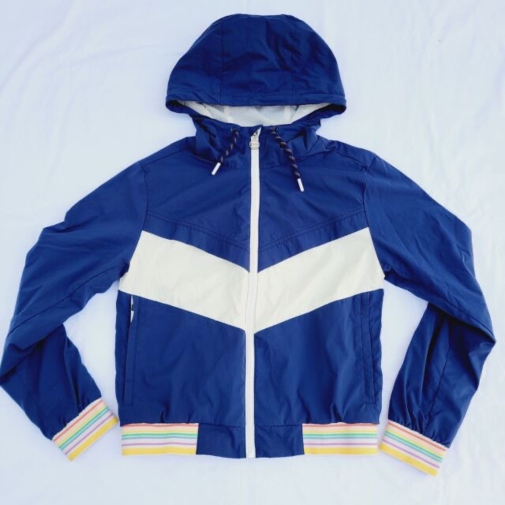 Marine Layer Blue and White Hooded Jacket